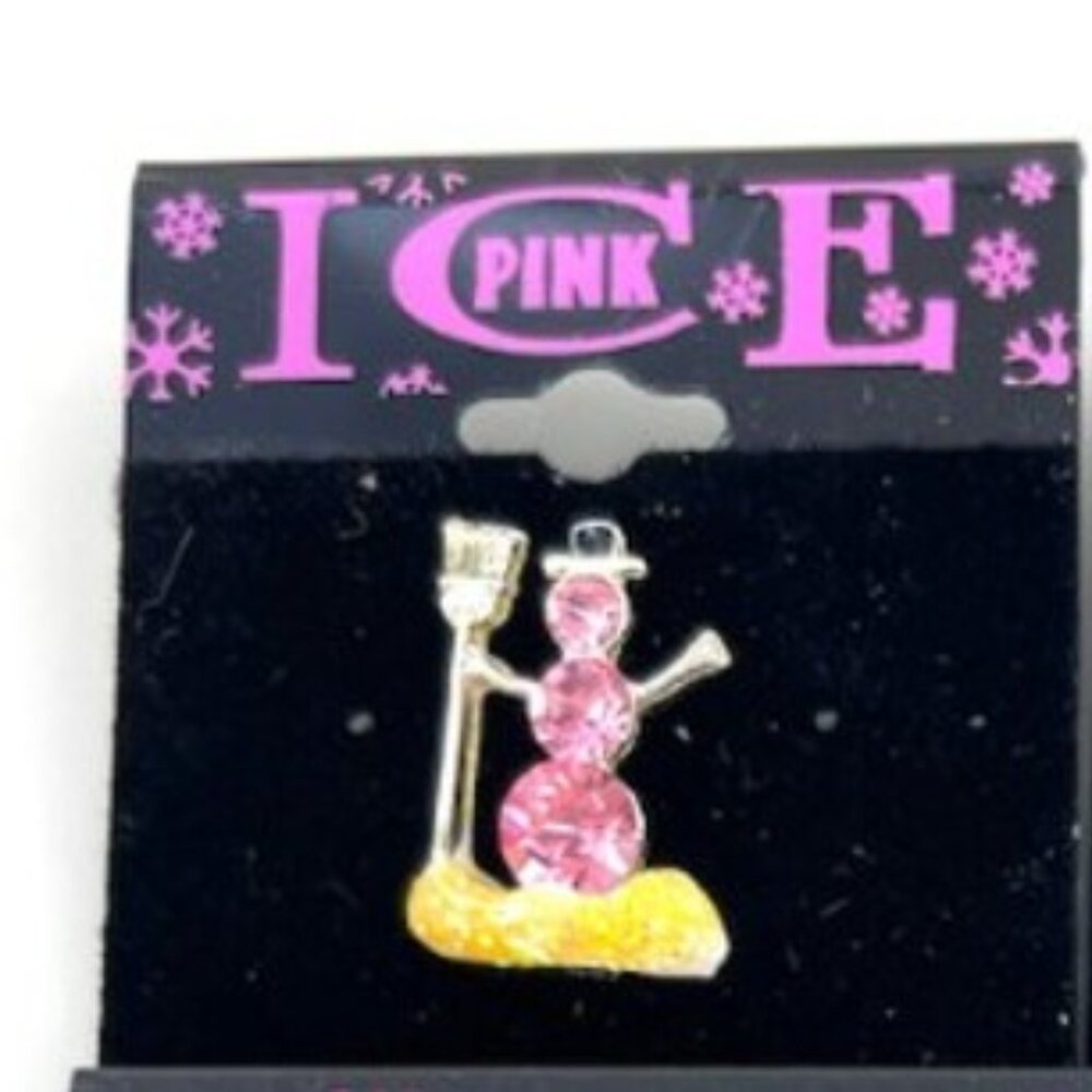 Pink Ice Snowman with Broom Pin